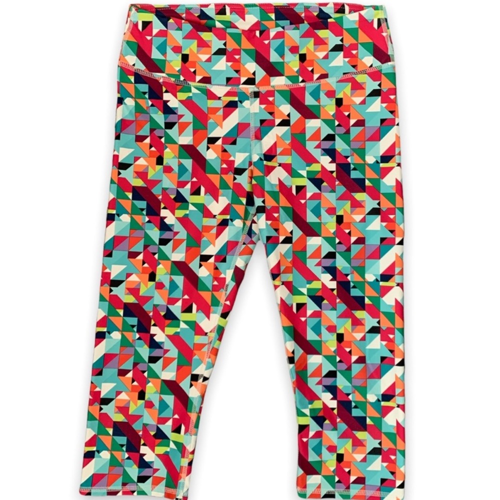 Fabletics Cropped Workout Pants with Rainbow Geometric Pattern Size XS EUC